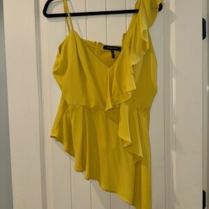 BCBGMaxAzria Yellow Asymmetric One-Shoulder Ruffle Camisole